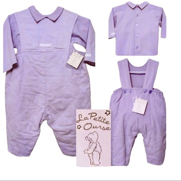 🆕 Lavender LA Petite Ourse Overalls + L/S Button Down Top Set 0-6mos NWT - Picture 10 of 10